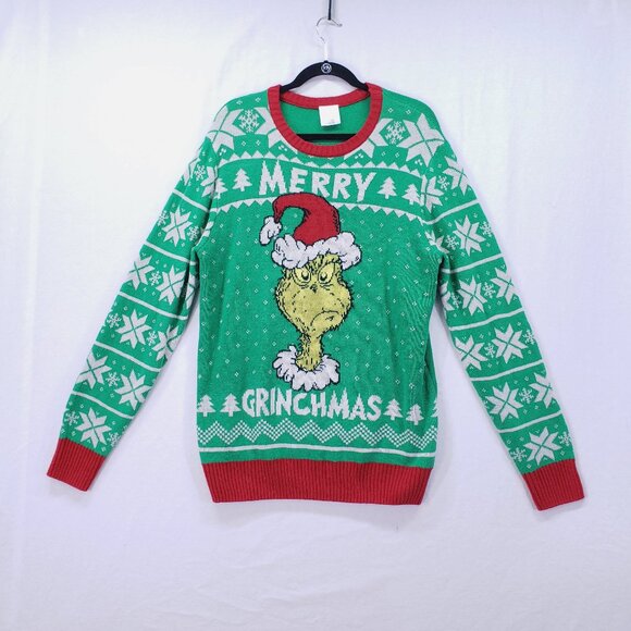 The Grinch Sweaters - The Grinch Merry Grinchmas Knit Ugly Christmas Crewneck Sweater Large Dr. Seuss